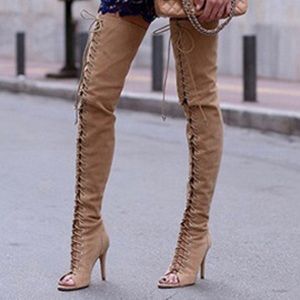 Beige Umtra suede peep toe boots size 7.5 otk